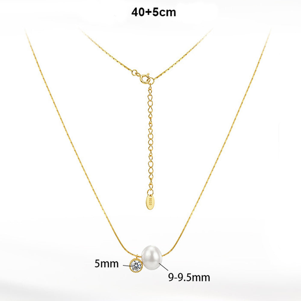 Single Large Glossy Oval Freshwater Pearl Necklace, Solitaire Lustrous Pearl with Tiny Cubic Zirconia Accent S925 Silver Snake Chain