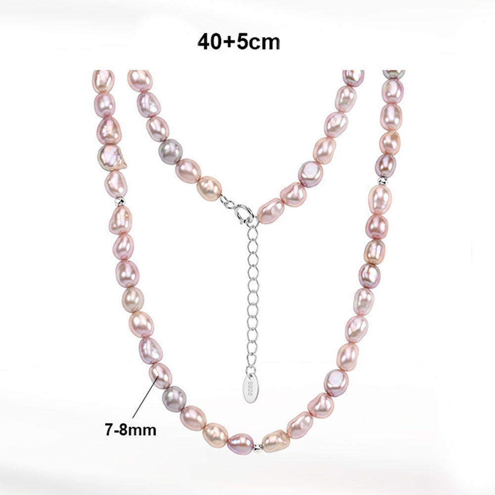 Soft Pink Iridescent Baroque Freshwater Pearl Full Strand Necklace, Pastel Pink Organic Shape Pearls S925 Silver Chain
