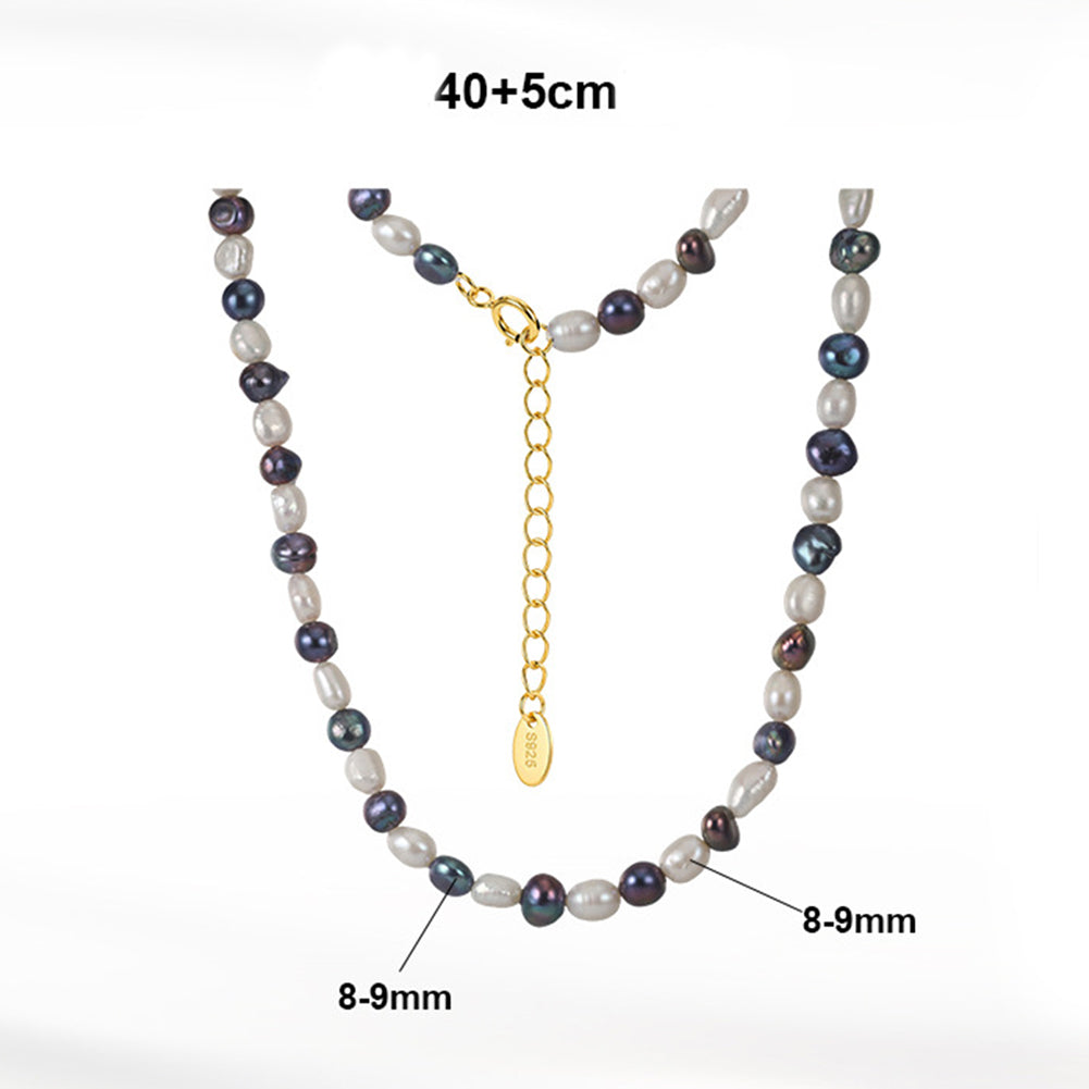 Mixed White & Peacock Baroque Freshwater Pearl Necklace, Multi-tone Irregular Lustrous Pearls Gold Plated S925 Chain