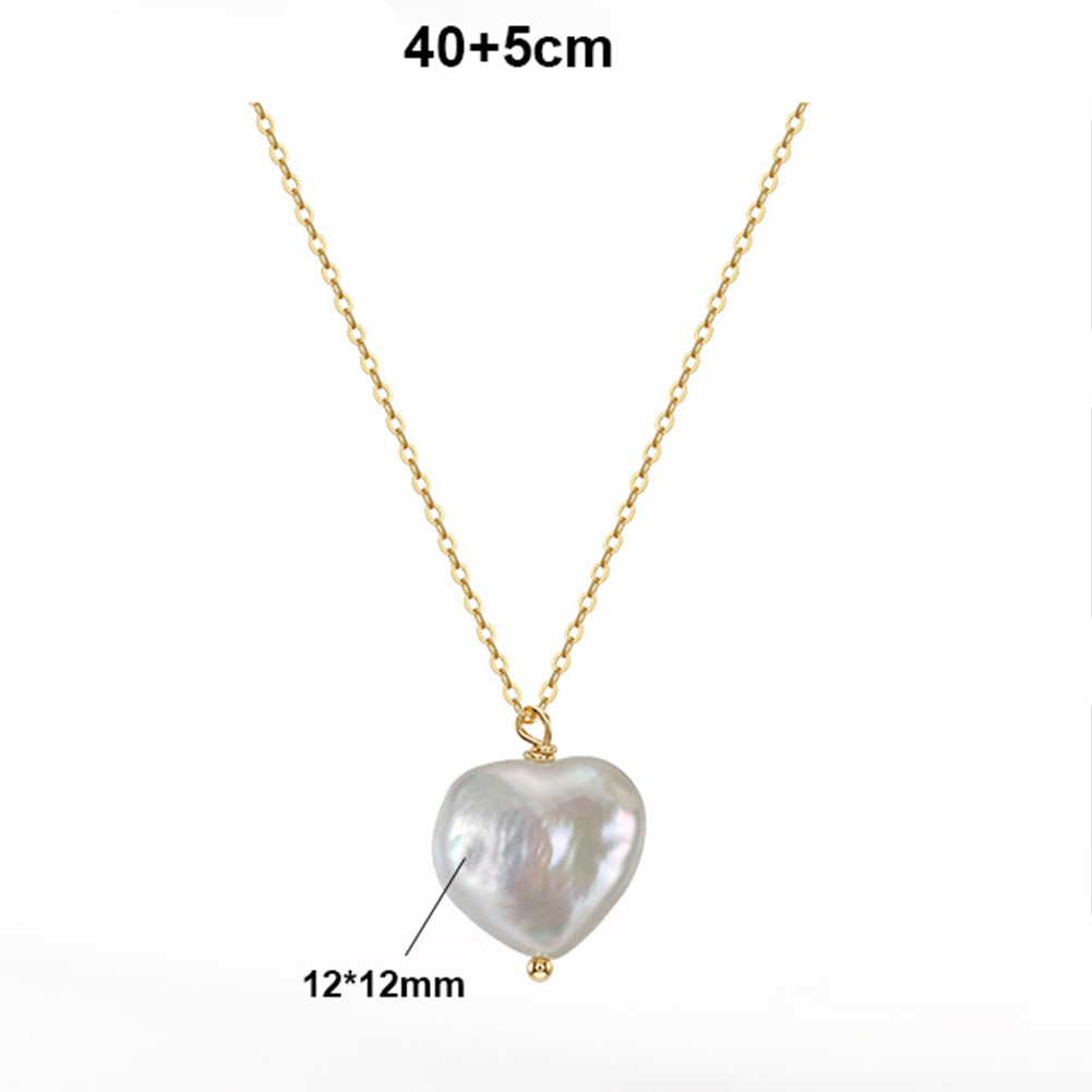 Single Large Iridescent Heart Baroque Freshwater Pearl Pendant Necklace, Lustrous Heart Pearl on Delicate S925 Silver Cable Chain