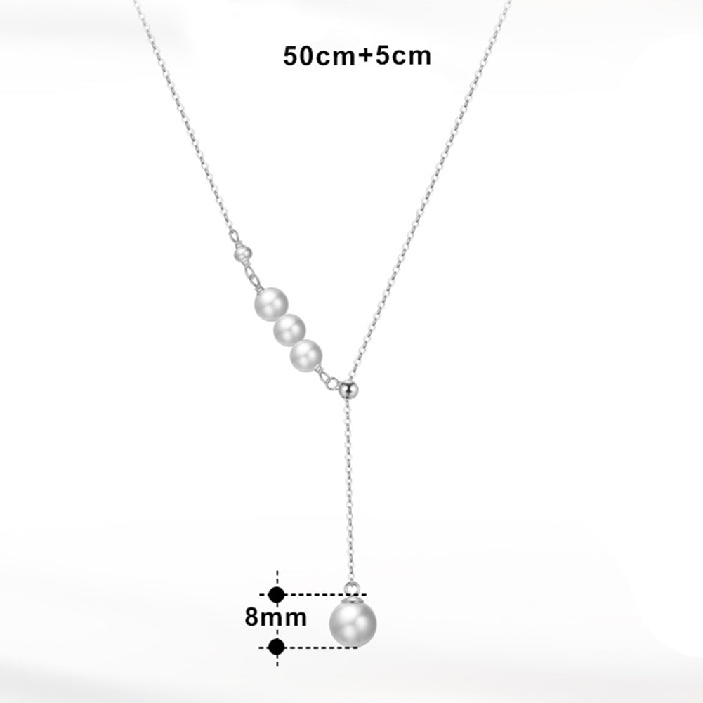Silver Adjustable Lariat Y Necklace, Graduated Lustrous Freshwater Pearls Sliding Y Drop Pearl Pendant Necklace