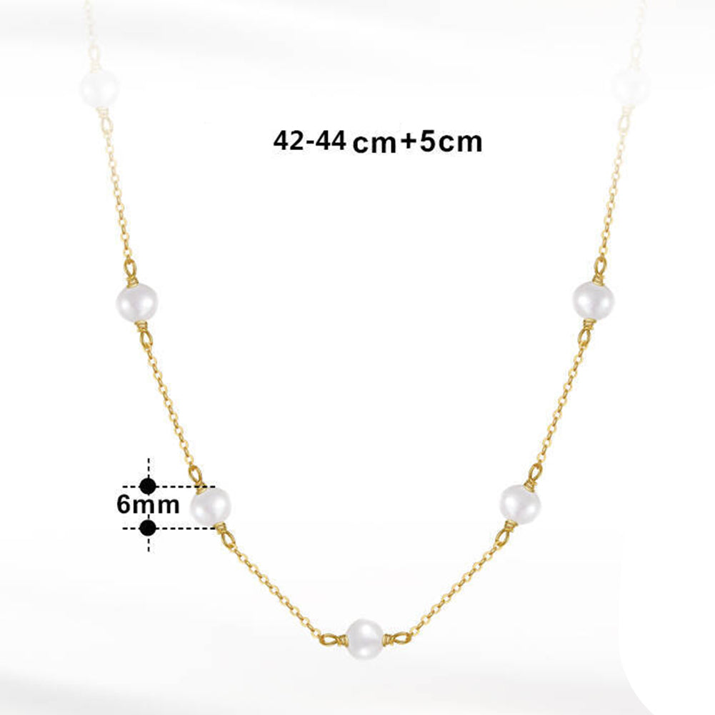Silver Floating Station Pearl Necklace, Multi Lustrous Potato Freshwater Pearls Evenly Spaced Thin Cable Chain