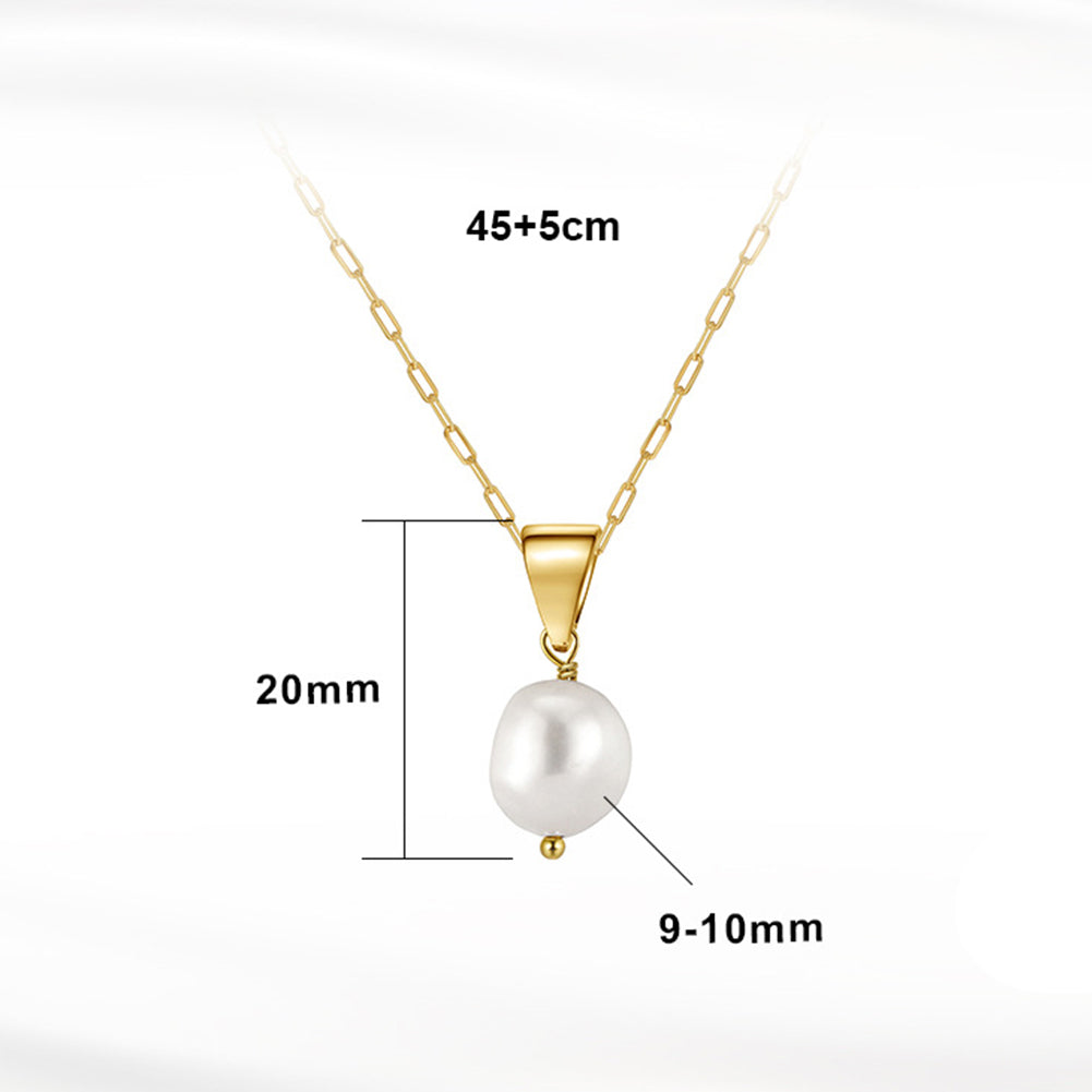 Silver Paperclip Chain Necklace, Single Teardrop Lustrous Freshwater Pearl Wire Wrapped Solitaire Pendant