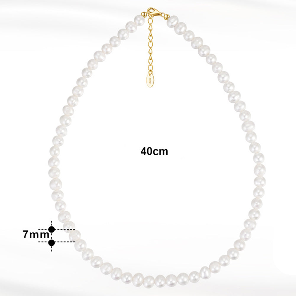 Gold Round Freshwater Pearl Necklace, Smooth Near Round Lustrous Pearl Full Beaded Choker with Extension Chain