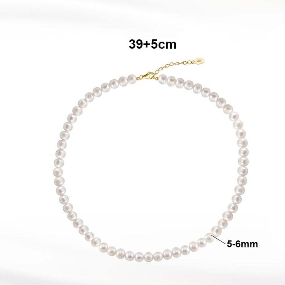 Lustrous White Irregular Potato Freshwater Pearl Choker Necklace, Full Strand Cultured Pearls S925 Gold Plated Adjustable Chain