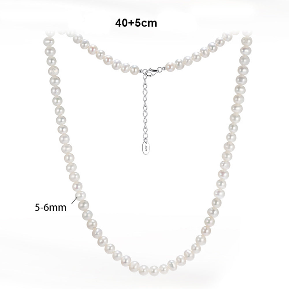 Graduated Lustrous White Freshwater Pearl Full Strand Necklace, Irregular Cultured Pearls S925 Silver Adjustable Chain
