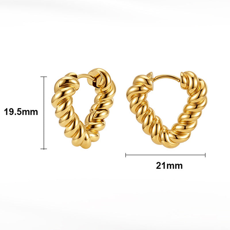 Gold Plated Stainless Steel Twisted Rope Heart Shape Huggie Hoop Earrings
