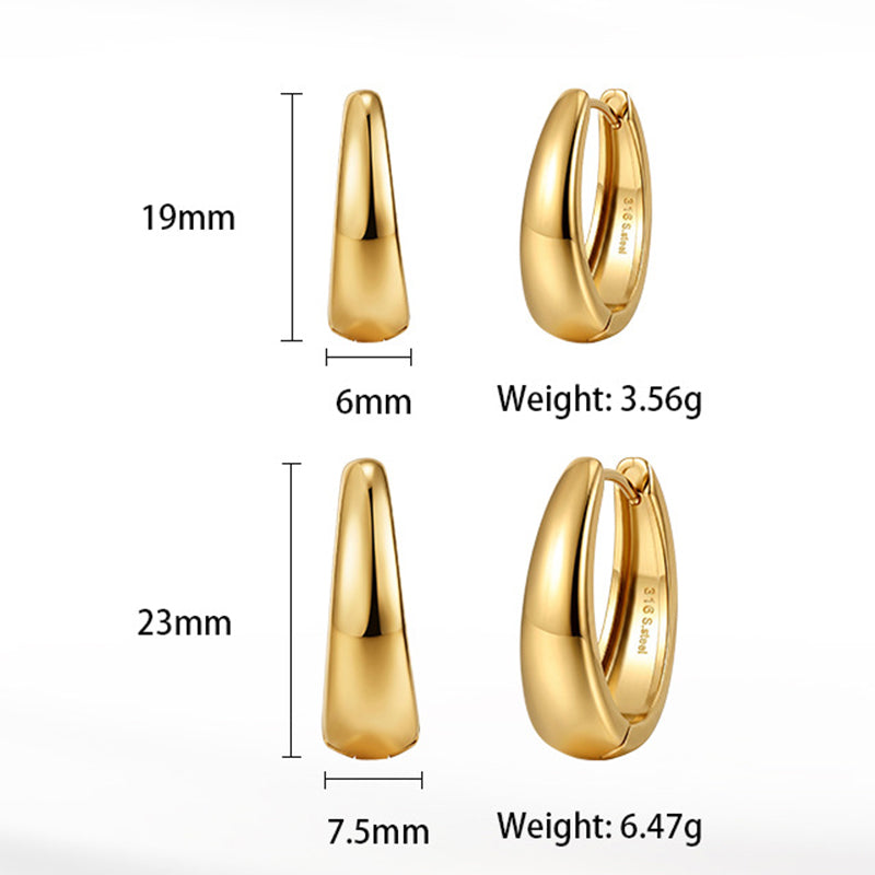 Gold Plated 316 Stainless Steel Chunky Tapered Oval Huggie Hoop Earrings