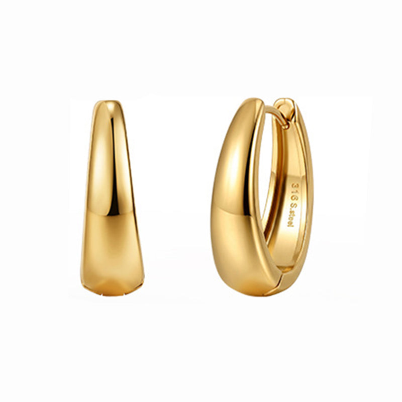 Gold Plated 316 Stainless Steel Chunky Tapered Oval Huggie Hoop Earrings