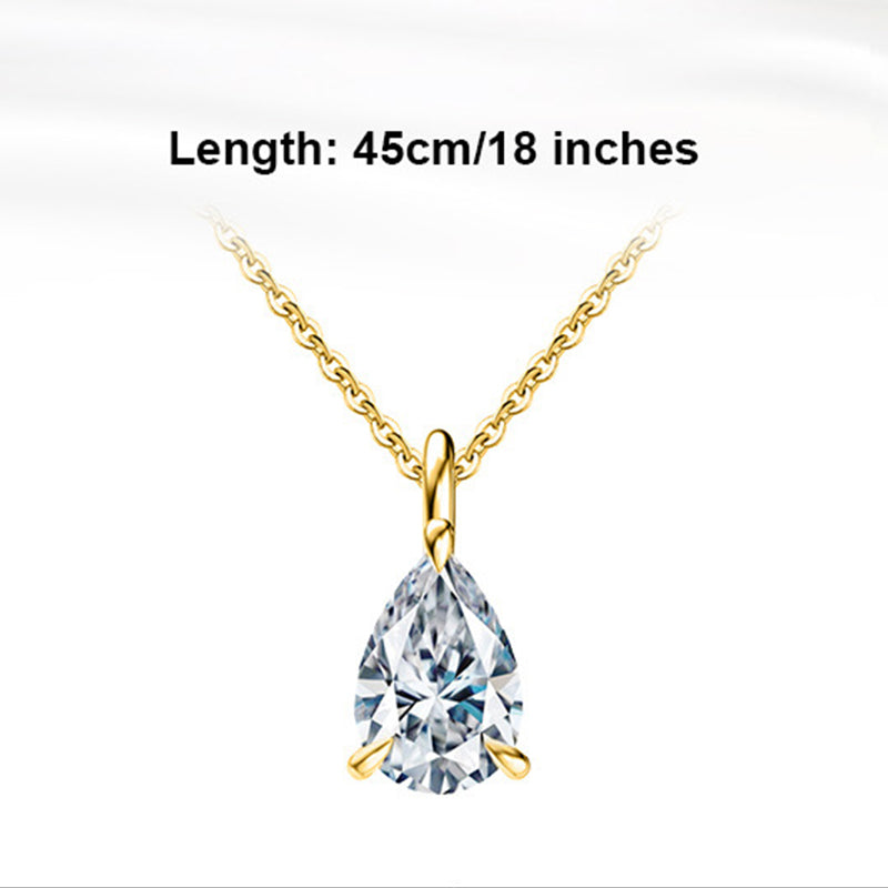 Gold Stainless Steel Pear Cut CZ Solitaire Necklace, Four Prong Teardrop Cubic Zirconia Pendant Cable Chain