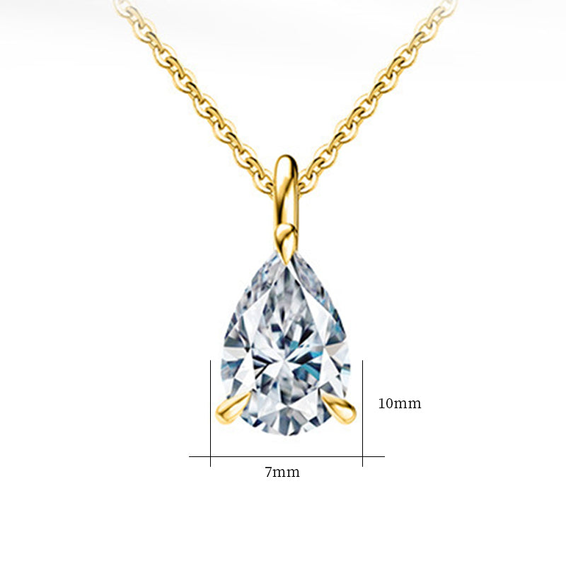 Gold Stainless Steel Pear Shape CZ Solitaire Pendant Necklace, Teardrop Clear Cubic Zirconia 3-Prong Setting Thin Cable Chain