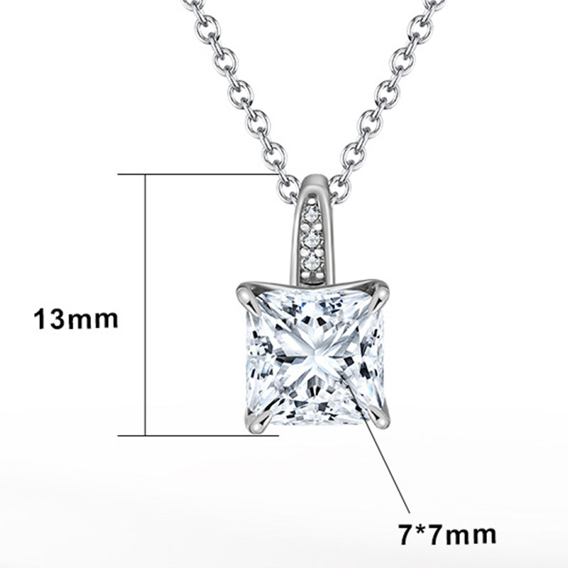 Gold Stainless Steel Square Emerald Cut Cubic Zirconia Pendant Necklace, 4 Prong Setting Round Cable Chain