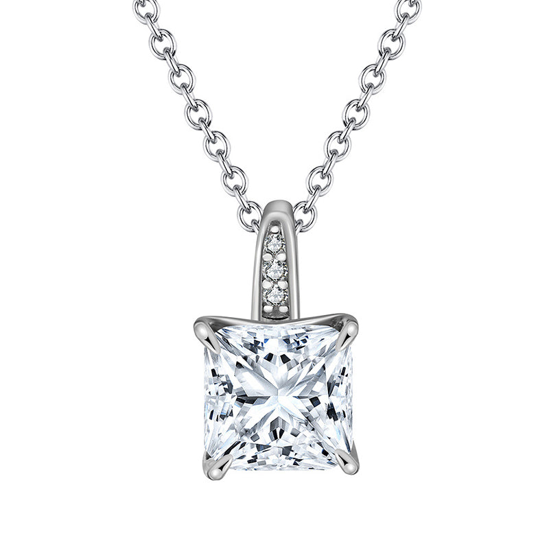 Gold Stainless Steel Square Emerald Cut Cubic Zirconia Pendant Necklace, 4 Prong Setting Round Cable Chain