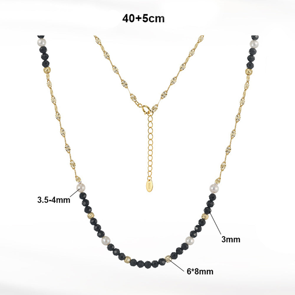 Gold Sunburst Chain Pearl Necklace, White Cultured Pearls & Black Faceted Onyx Beaded Necklace