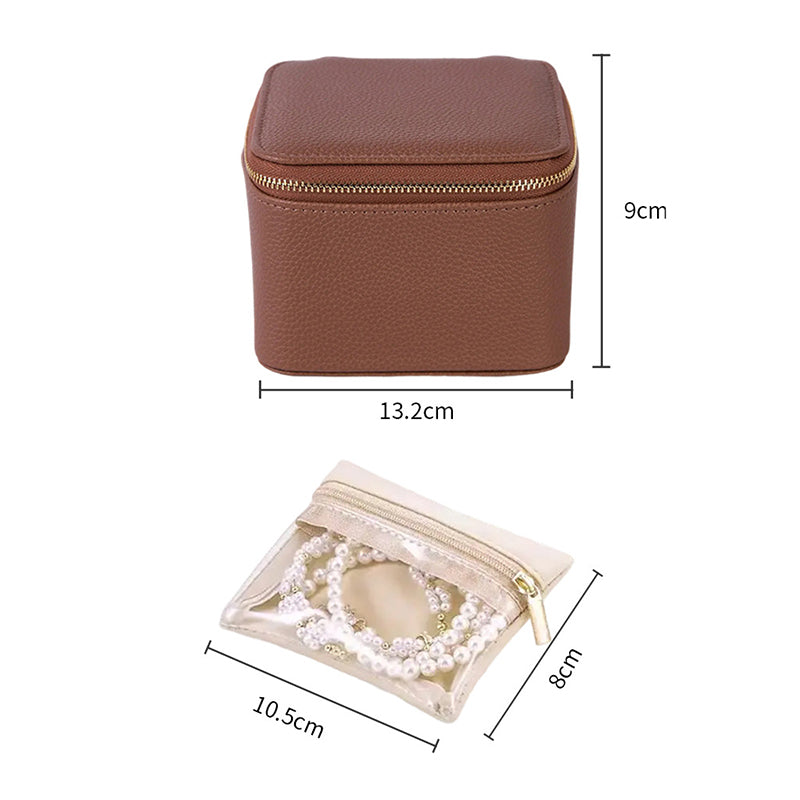 Elegante joyero pequeño con corona de PU: trío de anillos, collares y pendientes