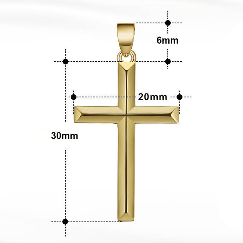 Gold Stainless Steel Polished Cross Pendant Necklace, 3D Grooved Cross Charm on Black Rubber Cord