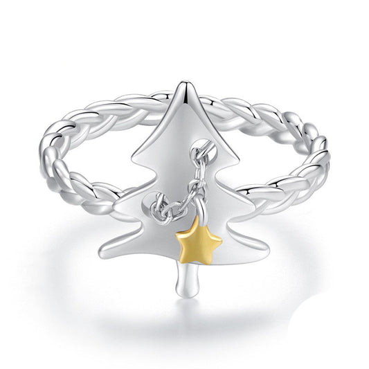 925 Sterling Silver Christmas Tree Fashion Ring