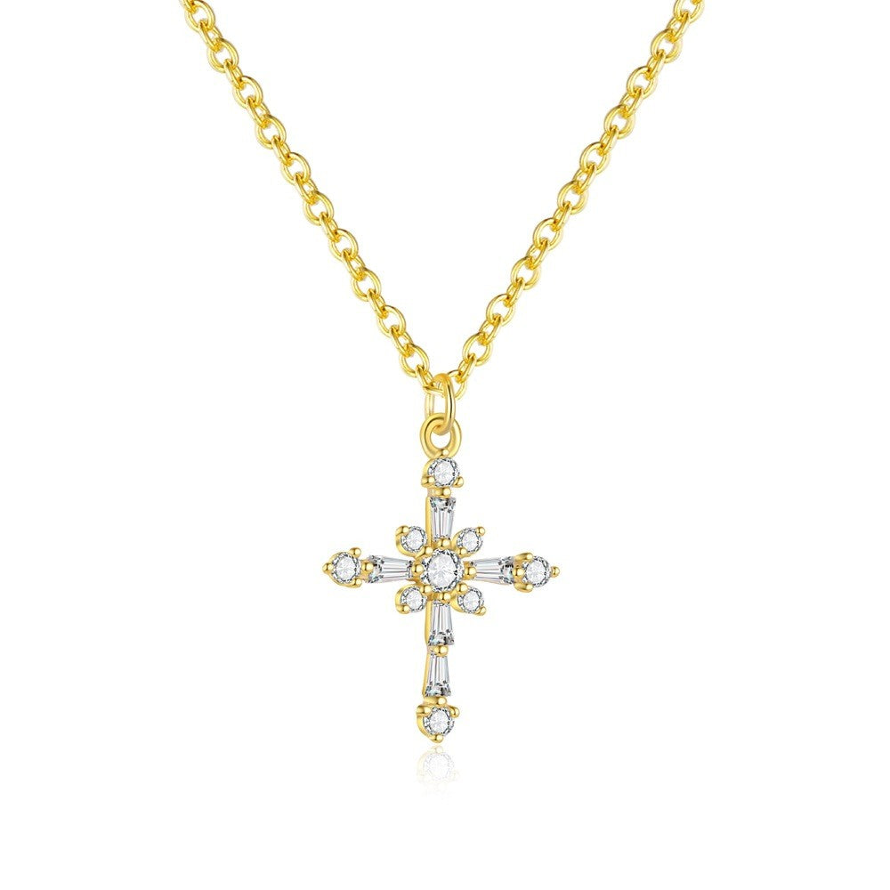 925 Sterling Silver Zircon Cross Pendant Necklace