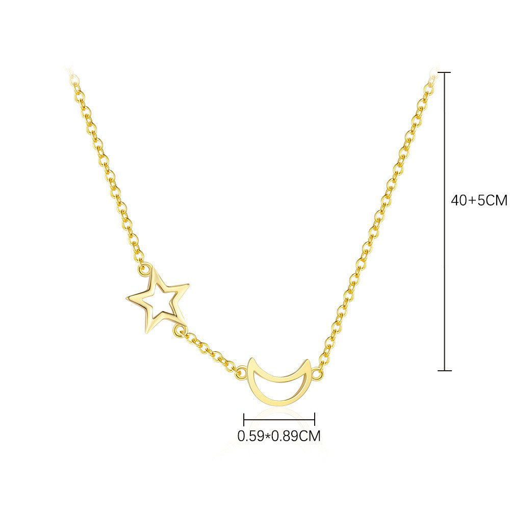 925 Sterling Silver Moon and Star Pendant Necklace
