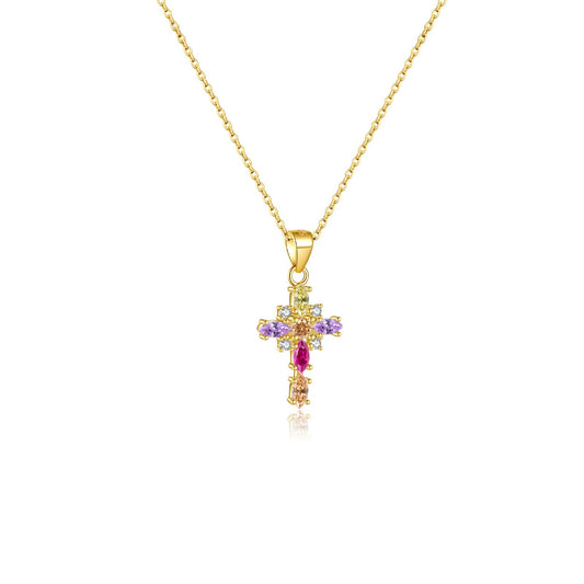 925 Sterling Silver Zircon Cross Pendant Necklace