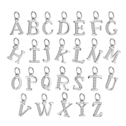 925 Sterling Silver Charm Letter A-Z With Zircon For Jewelry DIY