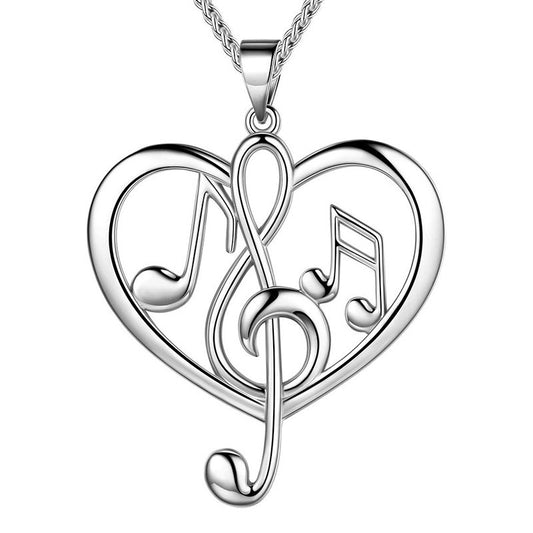 925 Sterling Silver Heart Notes Necklace