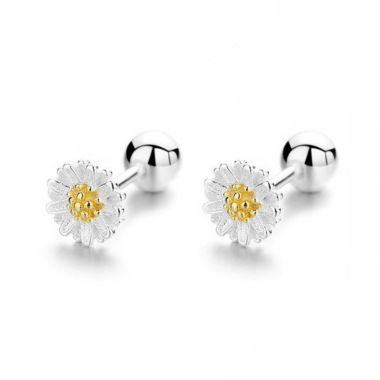 925 Sterling Silver Daisy Screw Back Stud Earrings