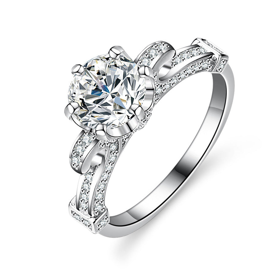 925 Sterling Silver Elegant  Zircon Fashion Engagement Ring