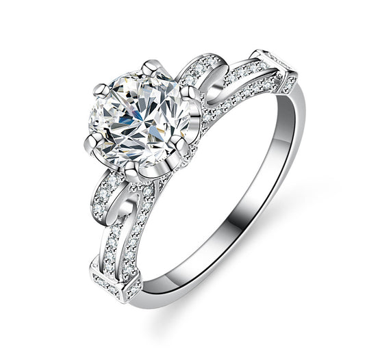 925 Sterling Silver Elegant  Zircon Fashion Engagement Ring