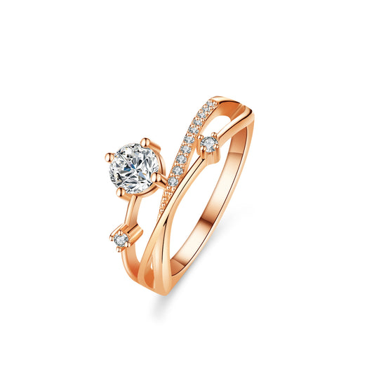 925 Sterling Silver Elegant Rosegold Plated Zircon Fashion Ring