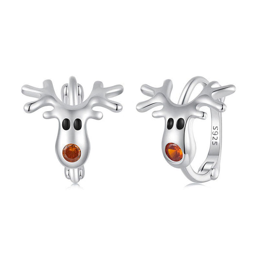 925 Sterling Silver Christmas Reindeer Fashion Hoop Earrings