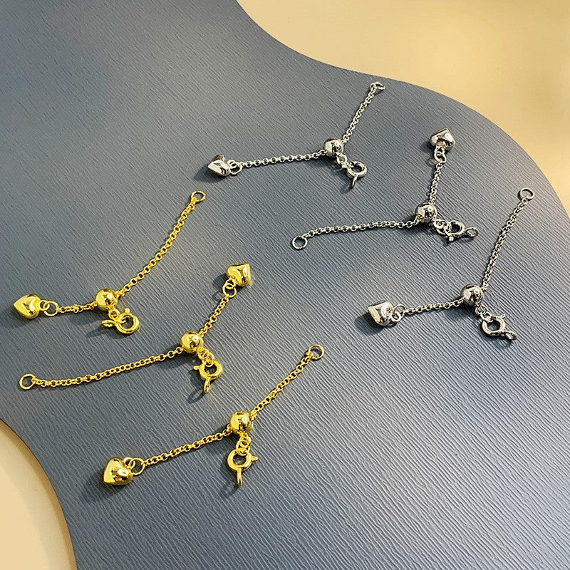 Cadena de extensión ajustable de plata de ley 925 de 5 mm con etiqueta de corazón y cierre de resorte ajustable para joyería DIY.