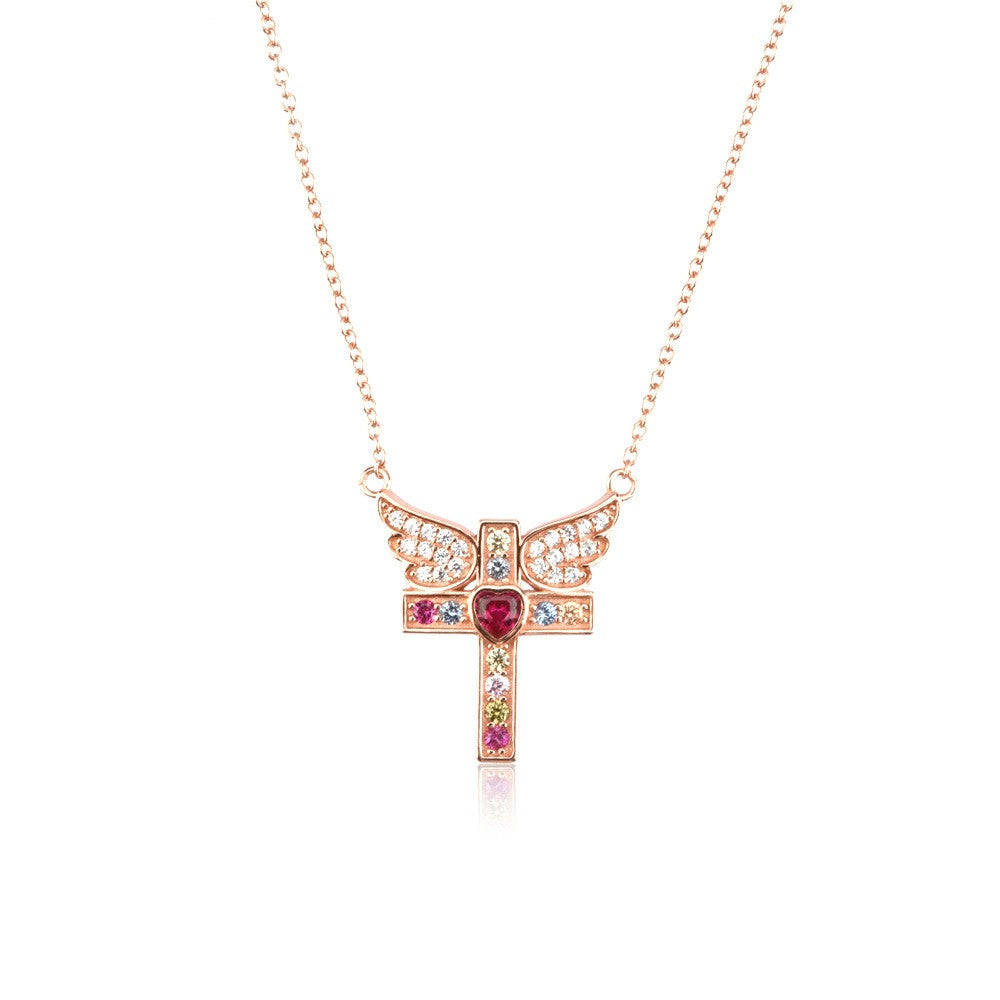 925 Sterling Silver Zircon Cross Pendant Necklace