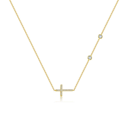925 Sterling Silver Zircon Cross Pendant Necklace