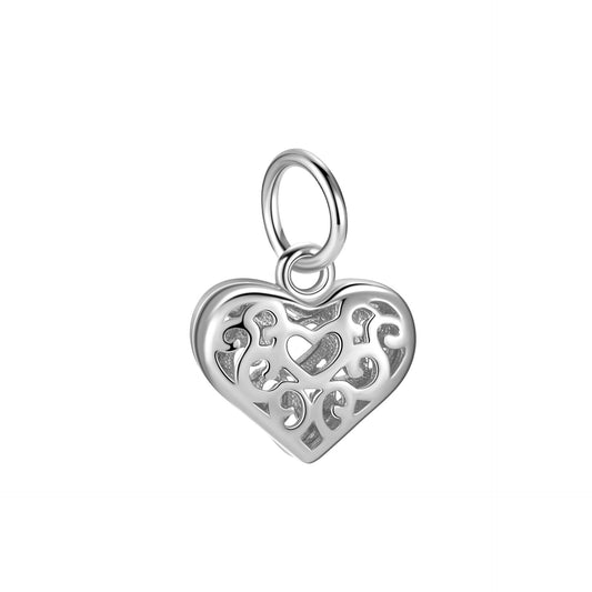 925 Sterling Silver Charm Hollow Heart For Jewelry DIY