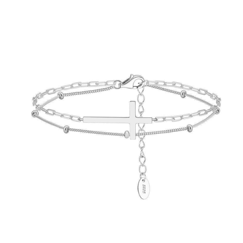 Pulsera cruzada de doble capa de plata de ley 925
