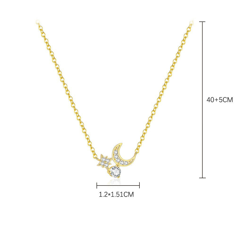 925 Sterling Silver Moon and Star Pendant Necklace