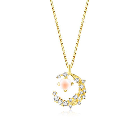 925 Sterling Silver Moon and Stars Pendant Necklace