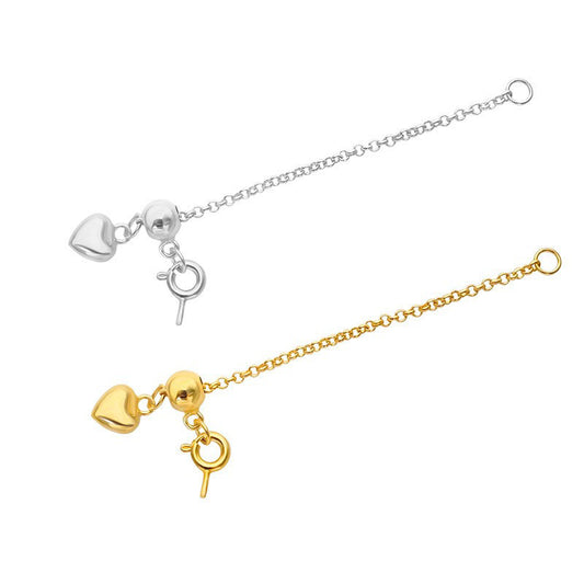 925 Sterling Silver Adjustable Extension Chain 5mm With Heart Tag And With Adjust Spring Clasp For Jewelry DIY