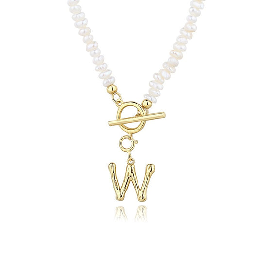 925 Sterling Silver Natural Pearl Necklace With Initial Pendant A-Z Fashion Jewelry Gift for Women Girls