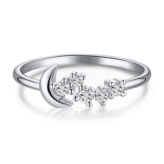 925 Sterling Silver Moon and Star Fashion Ring