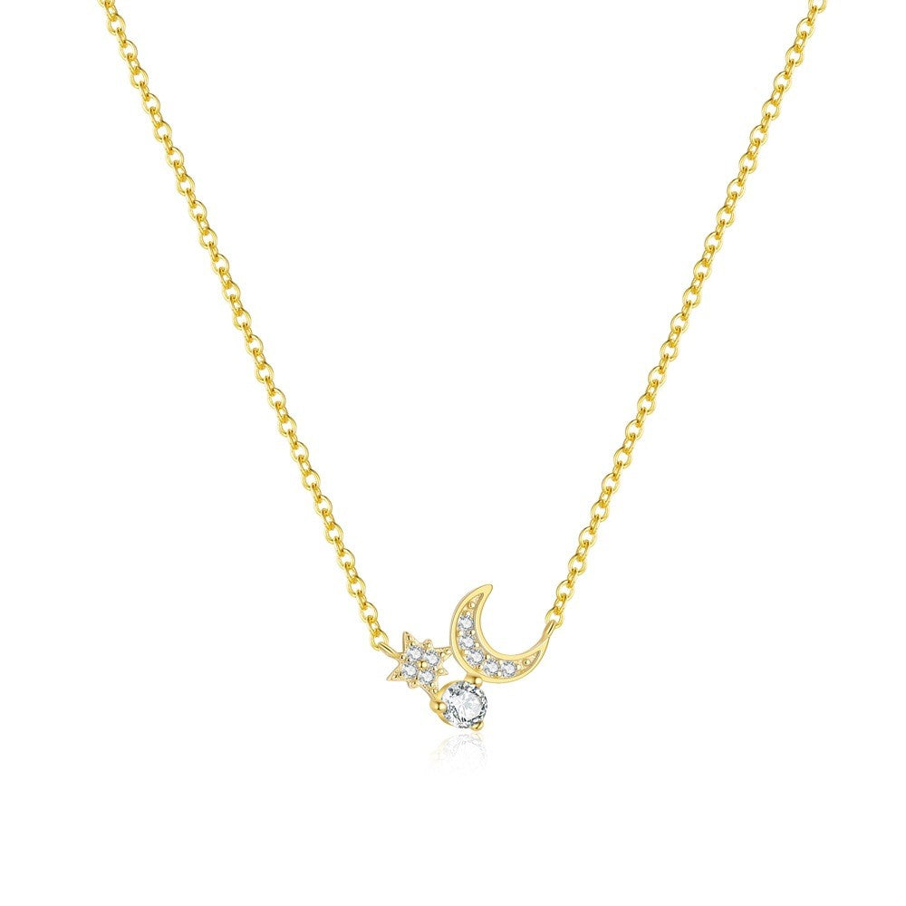 925 Sterling Silver Moon and Star Pendant Necklace