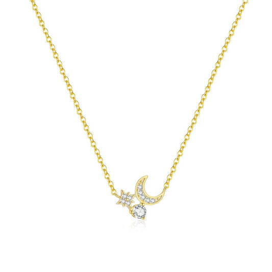 925 Sterling Silver Moon and Star Pendant Necklace