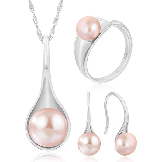 925 Sterling Silver Fashion Pearl Jewelry Set Gift for Women Girls