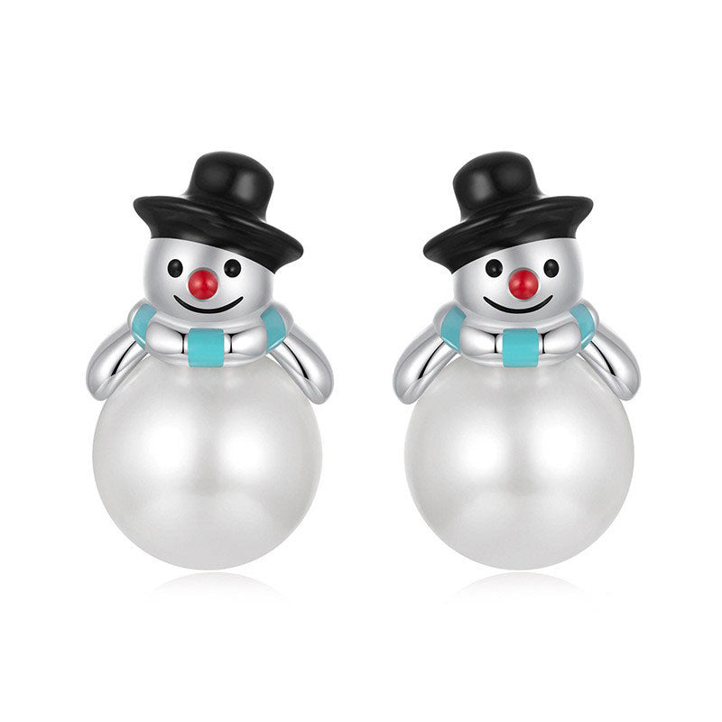 925 Sterling Silver Christmas Snowman Fashion Stud Earrings