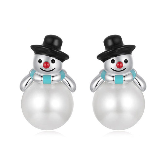 925 Sterling Silver Christmas Snowman Fashion Stud Earrings
