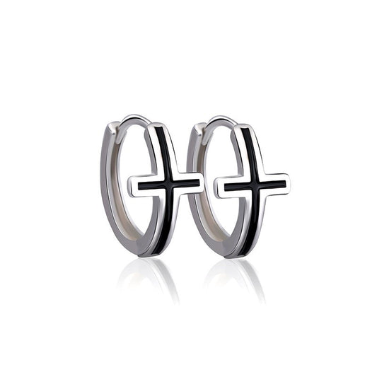 Pendientes de aro con cruz de plata de ley 925