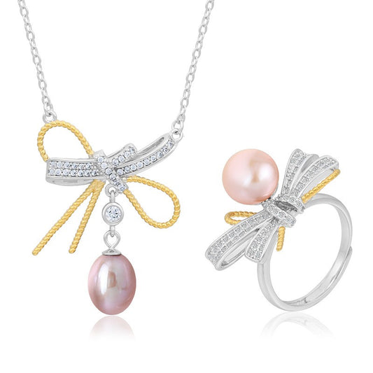 925 Sterling Silver Fashion Pearl Jewelry Set Gift for Women Girls