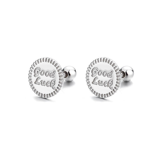 925 Sterling Silver Good Luck Screw Back Stud Earrings