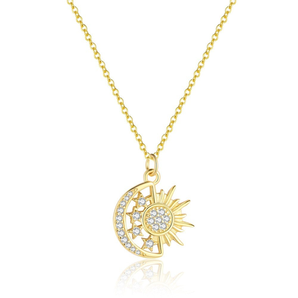 925 Sterling Silver Moon and Stars Pendant Necklace